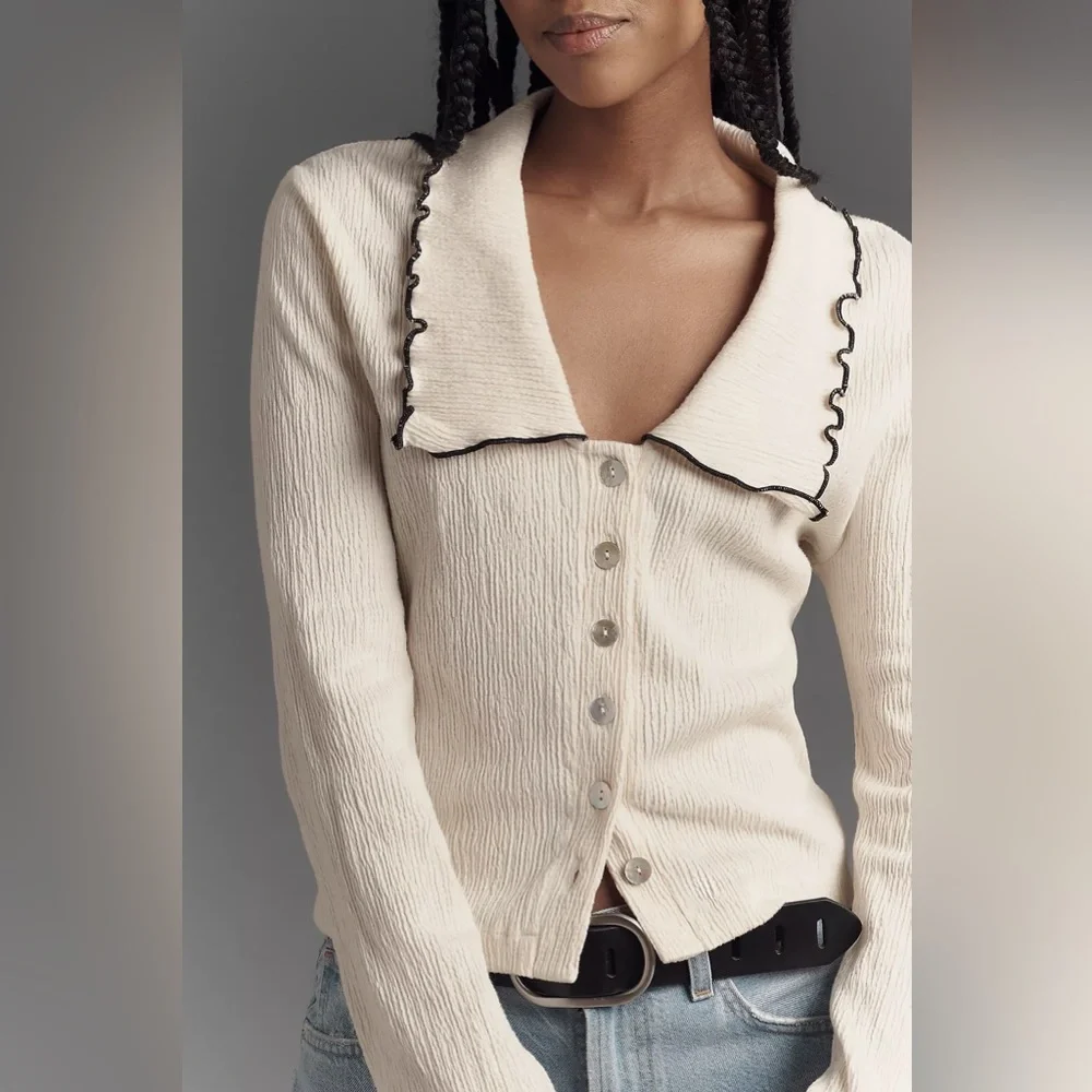 Anthropologie Nation Los Angeles Daisy Oversized Collar Button-Front Top - Picture 12 of 12